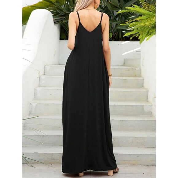 Everyday the Label Dresses & Skirts - Everyday the Label V-Neck Maxi Cami Dress with Pockets Women Black Dresses
